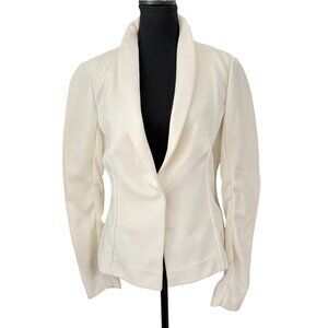 DONNA KARAN Ivory Cream Scuba Stretch Blazer Jacket Sz 8